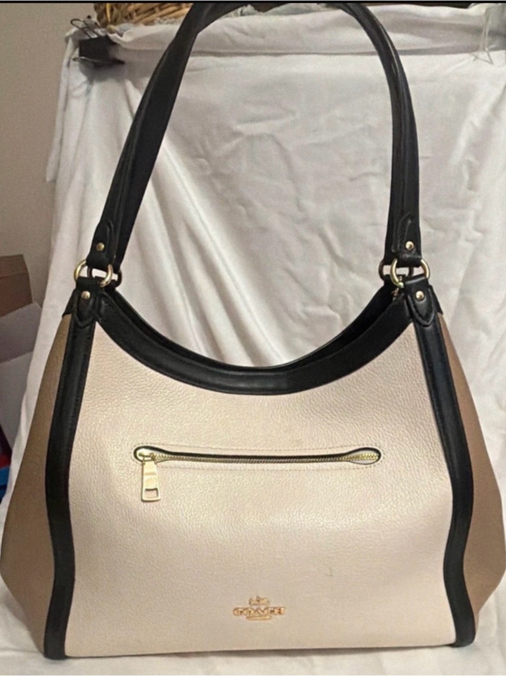 Coach Two-Tone Pebbled Leather Hobo Shoulder Bag - Cream & Black